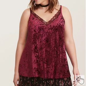 Torrid Berry Velvet Lace Trim Cami - size 0
